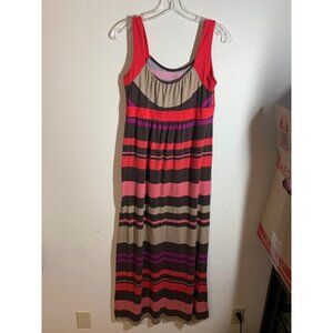 Duo Maternity Maxi Dress Women's Size Small Striped Y2K Retro Red Brown Casual